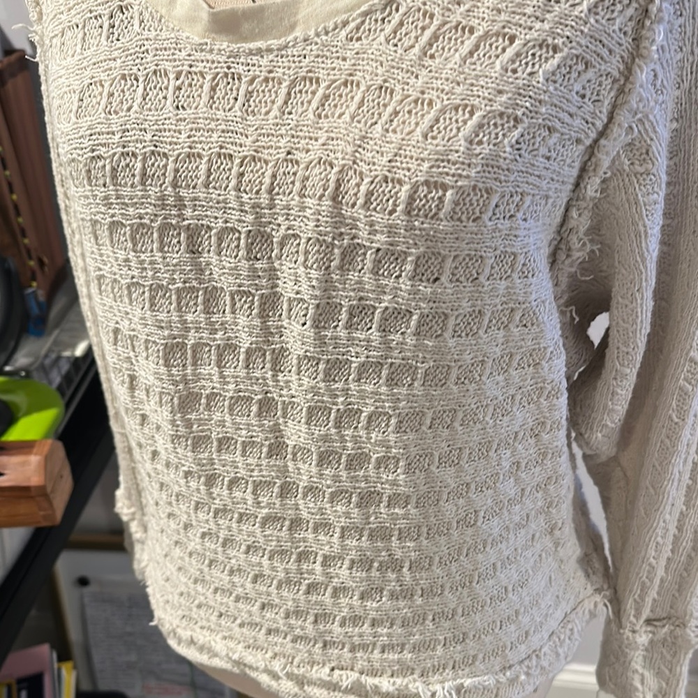 We The Free Cream Crew Neck Sweater with Textured Knit